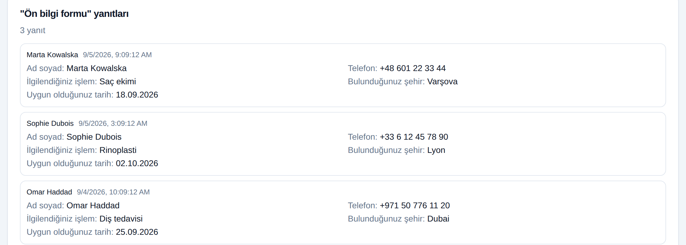 Form yanıtları listesi: kim, ne zaman, hangi alana ne yazdı